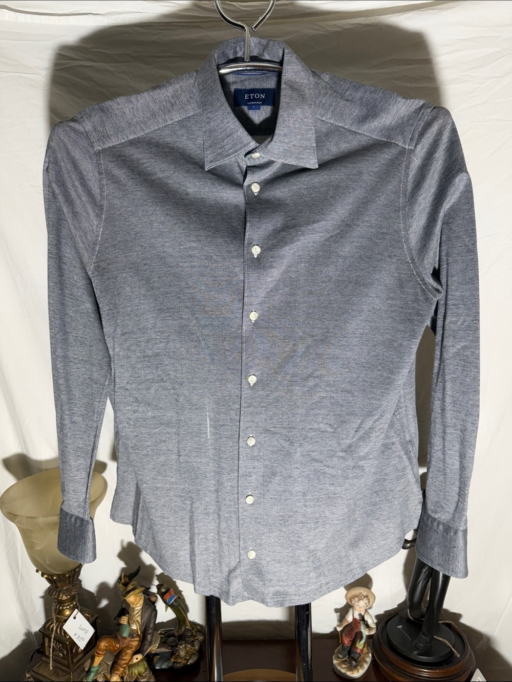 Eton Men's Light Heather Blue Long-Sleeve Button-Down Shirt